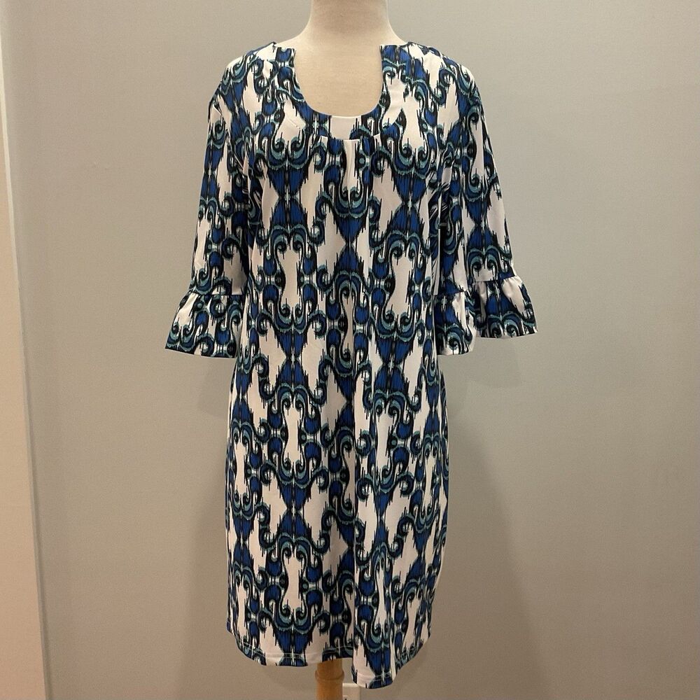 Tracy Negoshian Blue Stretch Pullover Sheath 3/4 Sleeve Large NWT $142